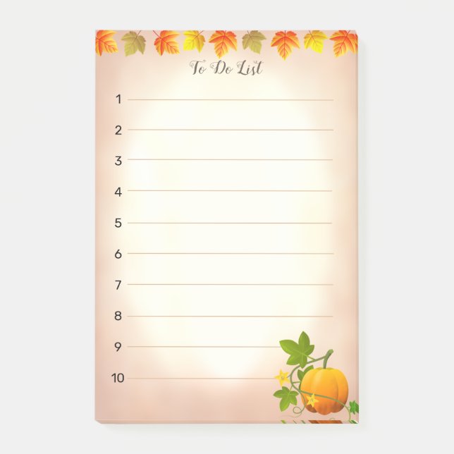 To Do List, Autumn Leaves & Pumpkin on Scroll Post-it Notes (Front)