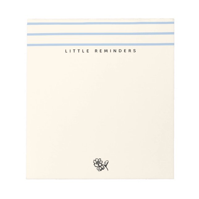 To Do List Blue Stripe Minimalist Flower Notepad (Front)