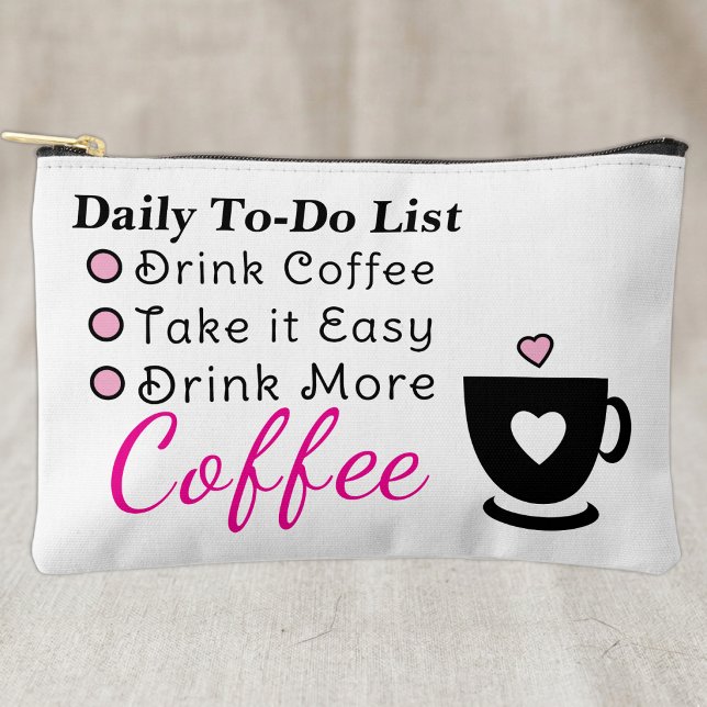 To-do list coffee lovers white pink accessory pouch (Creator Uploaded)