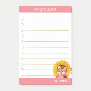 To Do List & Cute Dog with Sunflower Post-it Notes