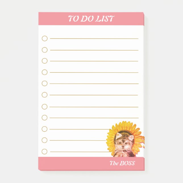 To Do List & Cute Dog with Sunflower Post-it Notes (Front)