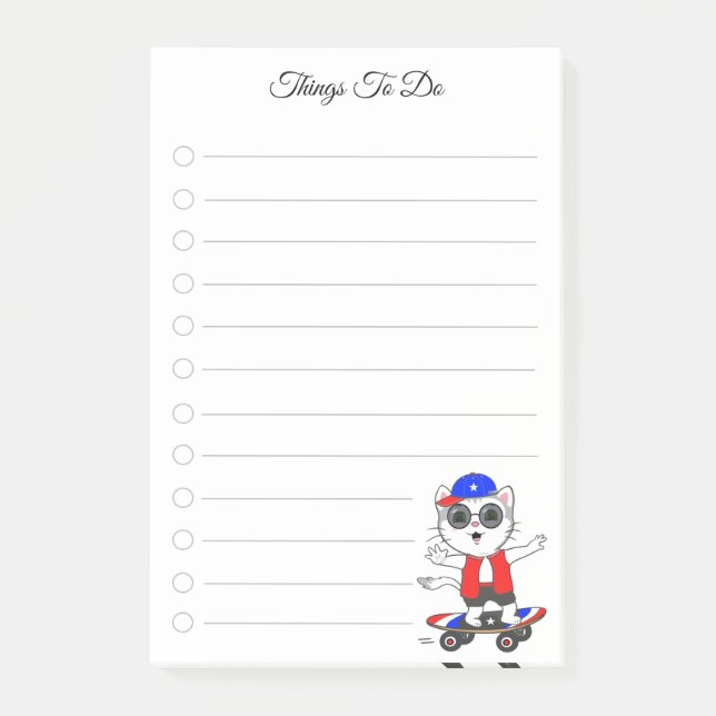 To Do List & Cute Skater Cat Post-it Notes (Front)
