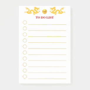 To Do List  golden dragons on white Post-it Notes