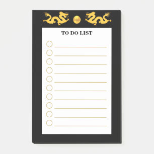 To Do List in black and white with golden dragons Post-it Notes