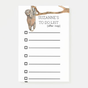 To Do List Personalized Cute Sloth Watercolor  Post-it Notes