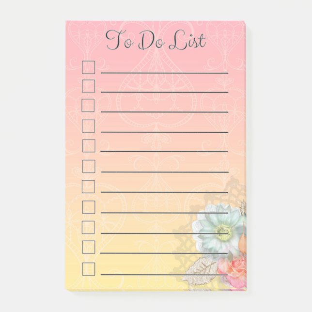 To Do List Pink Modern Chic Floral Notes (Front)
