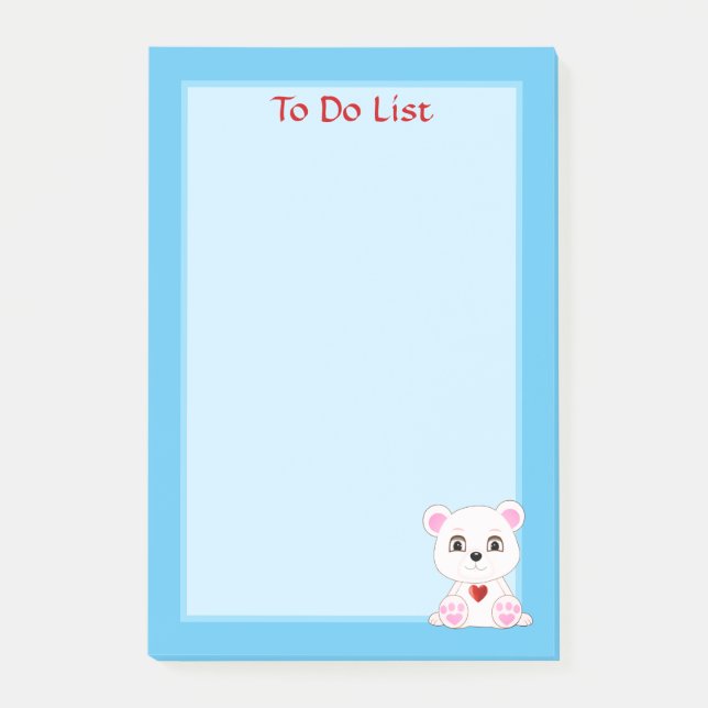 To Do List Polar Bear on Light Blue Post-it Notes (Front)