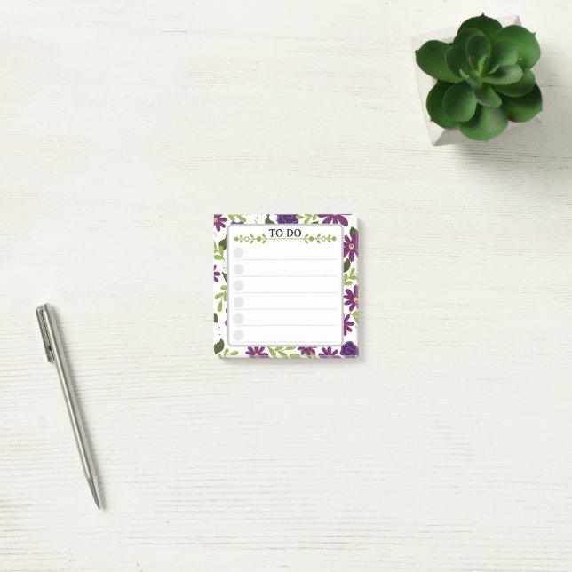 To-Do List Sticky Notes – Purple Garden (Office)