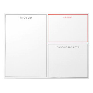 To-Do List, Urgent List and Project Sections Notepad