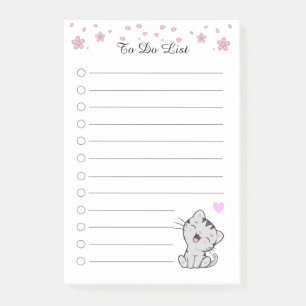 To Do List with Flowers & Cute Tabby Kitty Cat Post-it Notes