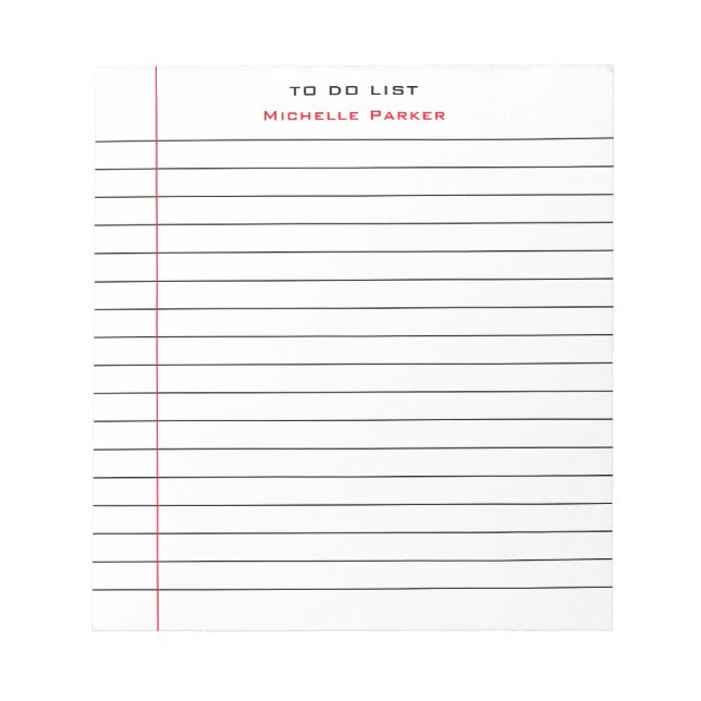 TO DO LIST Your Name Lined Paper Professional Notepad (Front)