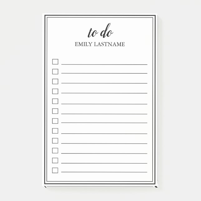 To Do Personalised Black and White Post-It Notes (Front)