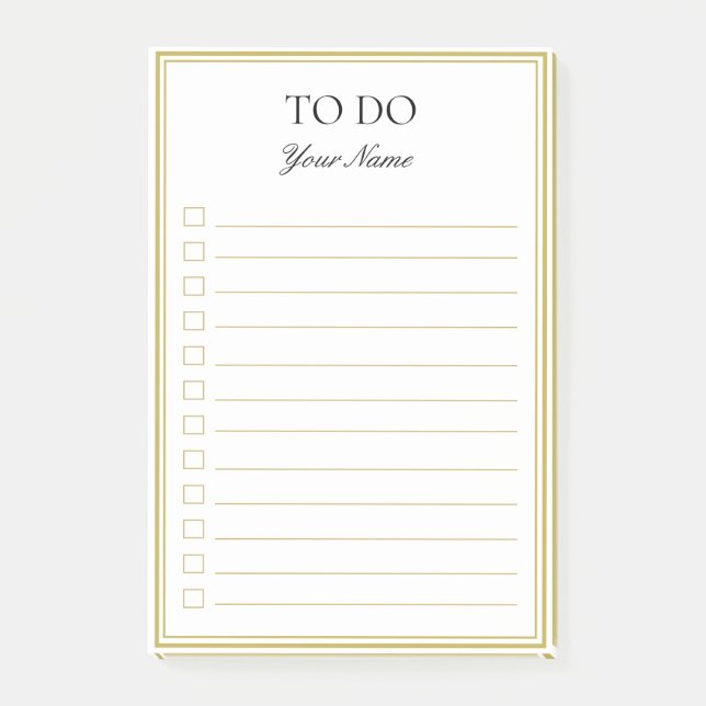 To Do Personalised Gold Black White Post-It Notes (Front)