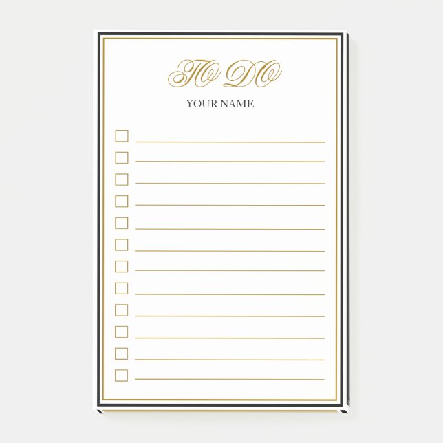 To Do Personalised Gold Script Post-It Notes (Front)