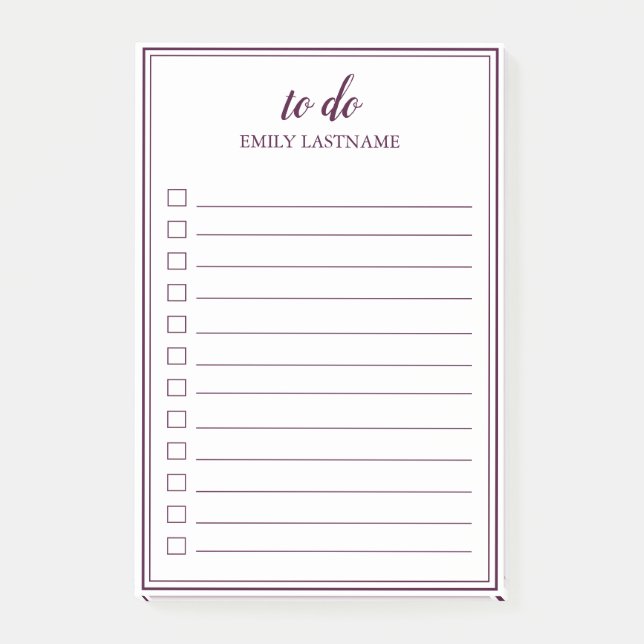 To Do Personalised Purple Border Post-It Notes (Front)