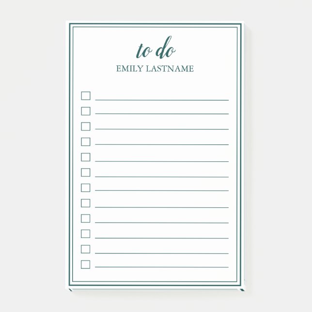 To Do Personalised Teal Green Border Post-It Notes (Front)