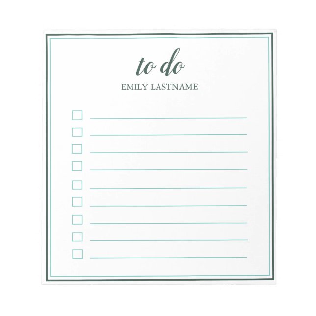 To Do Personalised with Border Teal Aqua Notepad (Front)