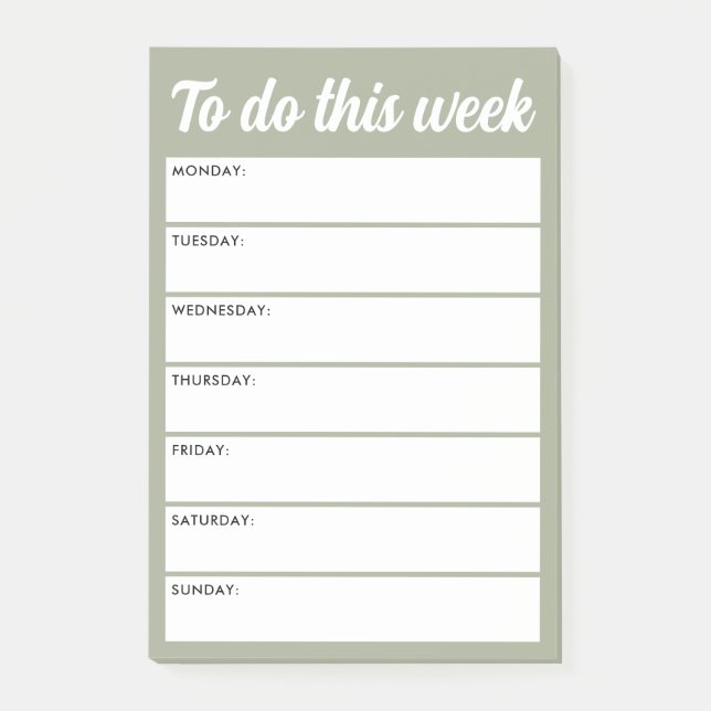 To do this week muted sage green weekly planner post-it notes (Front)