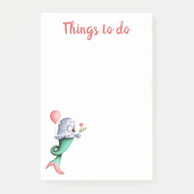 To Do Whimsical Owl Mermaid Post-it Notes (Front)