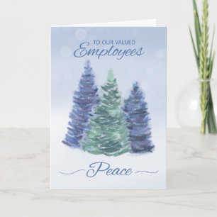 To Employees Holiday Peace with Evergreen Trees Card