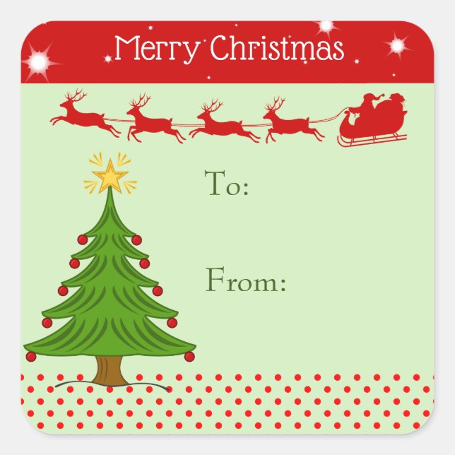To From Christmas Tree Santa Sleigh Reindeer Star Square Sticker (Front)