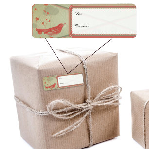 To & From Gift Tag Sticker Vintage Bird Christmas