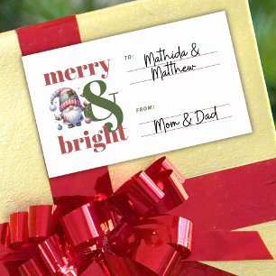 To & From Merry & Bright Gnome Red Green Christmas Rectangular Sticker