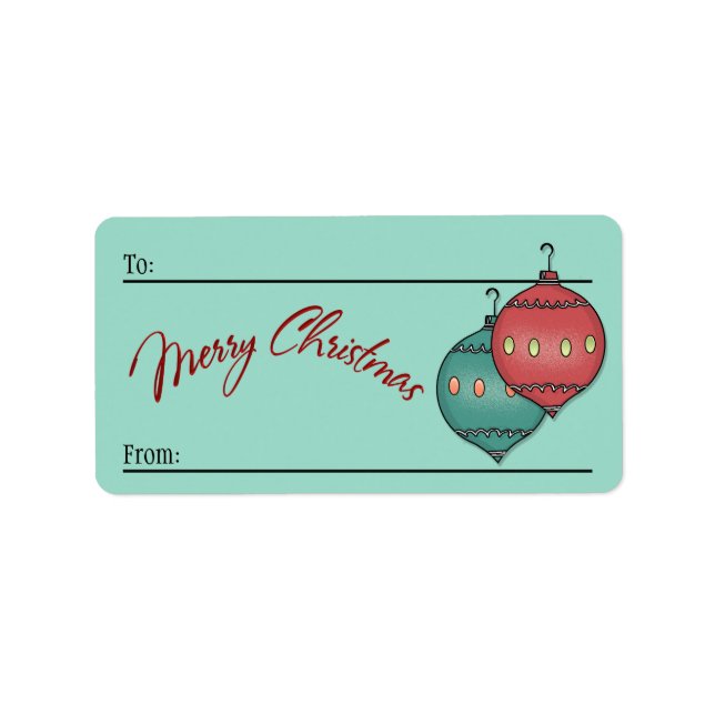 To-From Sticky - Retro Glass Xmas Balls on Seafoam Label (Front)