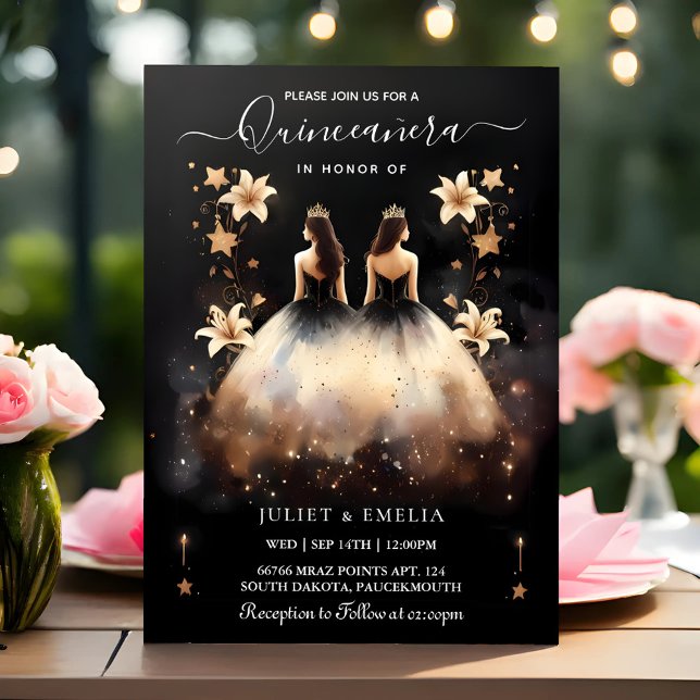 To Fun Joy Lily Twin Dual Joint Double Quinceanera Invitation (Creator Uploaded)