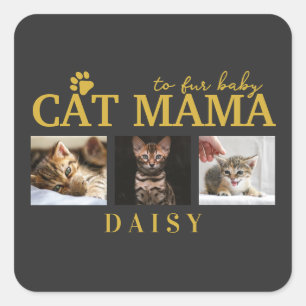 to fur baby cat mama pet customized photo collage square sticker