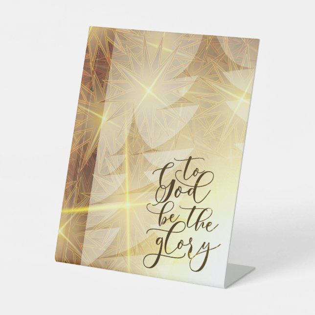To God be the Glory Christmas Gold Tree Stars Pedestal Sign (Front)