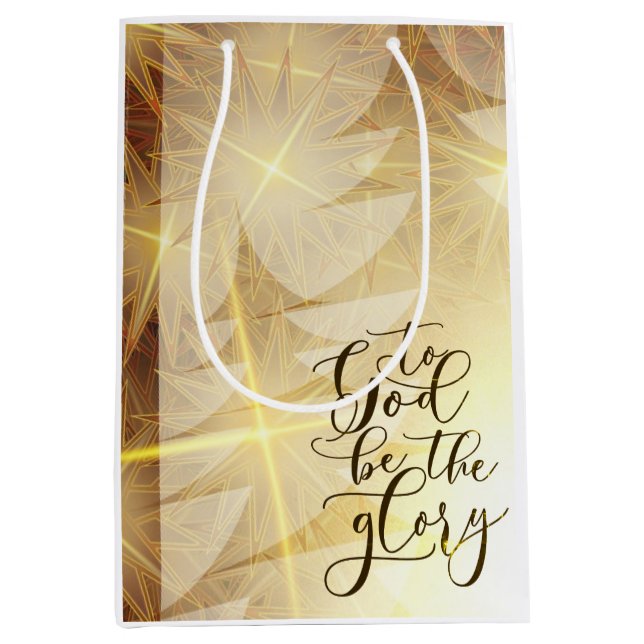 to God be the Glory Christmas Gold Trees Stars Medium Gift Bag (Front)