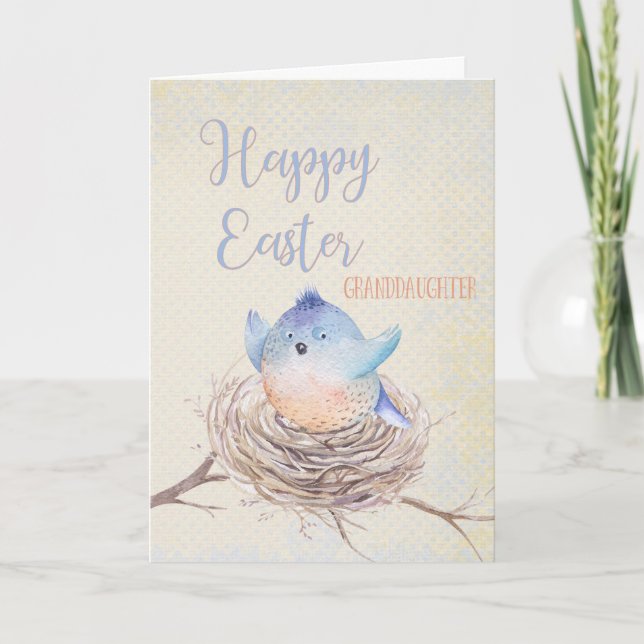 To Granddaughter, Happy Easter Blue Bird in Nest Holiday Card (Front)