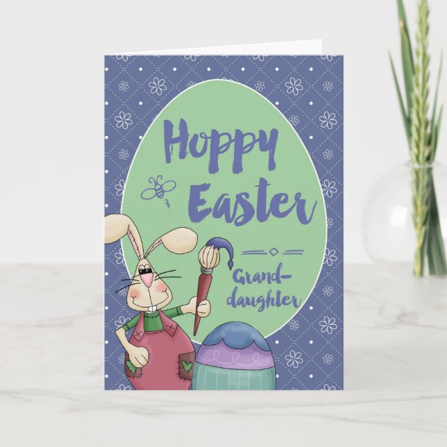 To Granddaughter, Hoppy Easter Bunny Artist Holiday Card (Front)