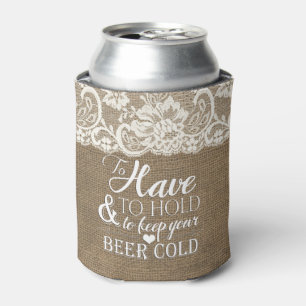 To Have and To Hold Mongram Burlap Wedding Can Cooler