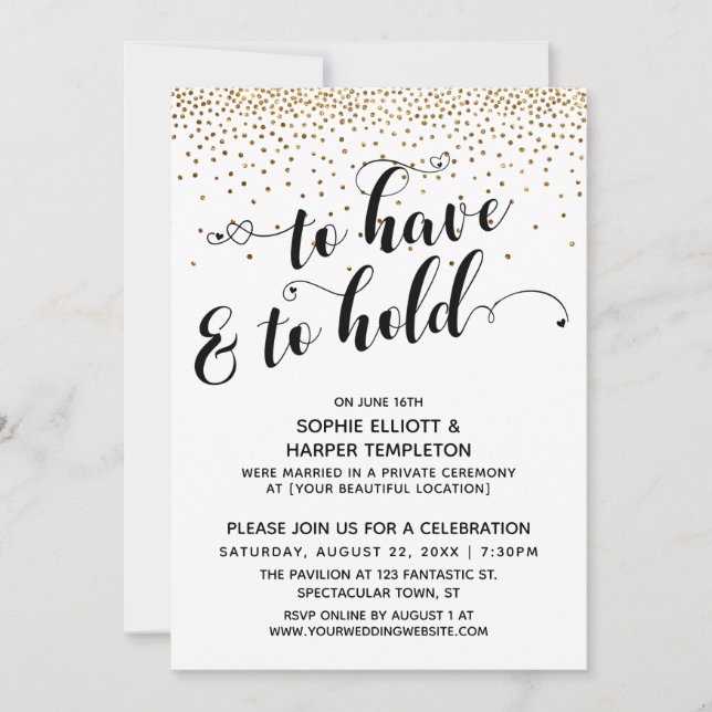 To Have and To Hold Reception Only Gold Confetti Invitation (Front)