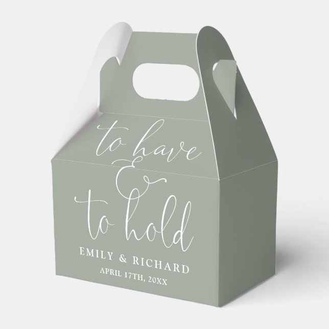 To Have And To Hold Sage Green Wedding Favour Box (Front Side)