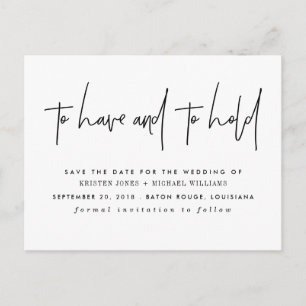 To Have and to Hold Save the Date Announcement Postcard