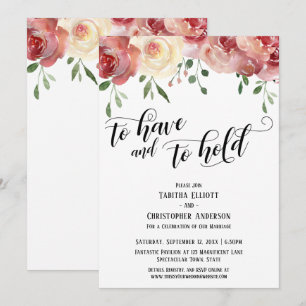 To Have and to Hold Script, Burgundy, Blush Roses Invitation