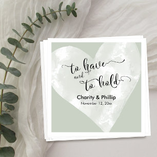 To Have and To Hold Typography White Heart & Sage Napkin