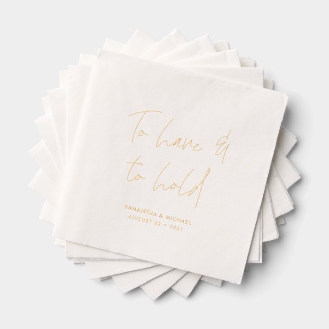 To Have and to Hold Wedding Vows Calligraphy Foil Napkins (Insitu (Stacked))