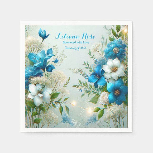 To Have & To Hold Floral Blue Bridal Shower Napkin (Front)