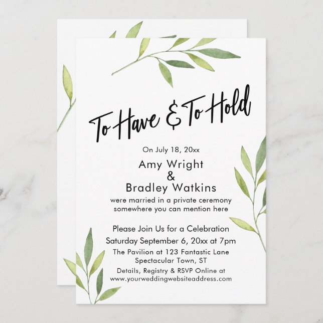 To Have & To Hold Green Watercolor Foliage Invitation (Front/Back)
