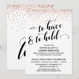 To Have & To Hold Hearts Copper Confetti Party Invitation
