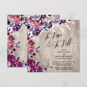To Have & To Hold Script Bold Flowers Wood Lights Invitation