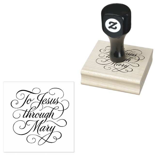 To Jesus through Mary Flourished Script  Rubber Stamp (Stamped)