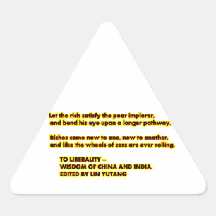 TO LIBERALITY Yellow Red2  Words to Live By jGibne Triangle Sticker