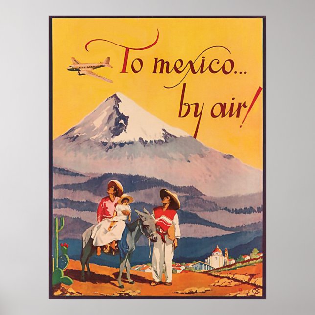 To Mexico by air, vintage travel poster (Front)