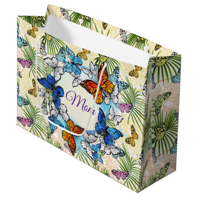 To Mum Colourful Butterflies   Large Gift Bag (Front Angled)
