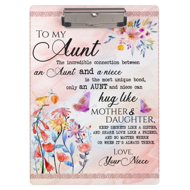 To My Aunt Gift, Butterfly Gift From Niece Clipboard (Front)